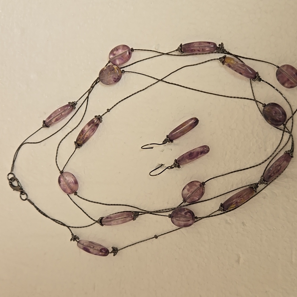 SET: VINTAGE  Bead & Wire Necklace & Earrings